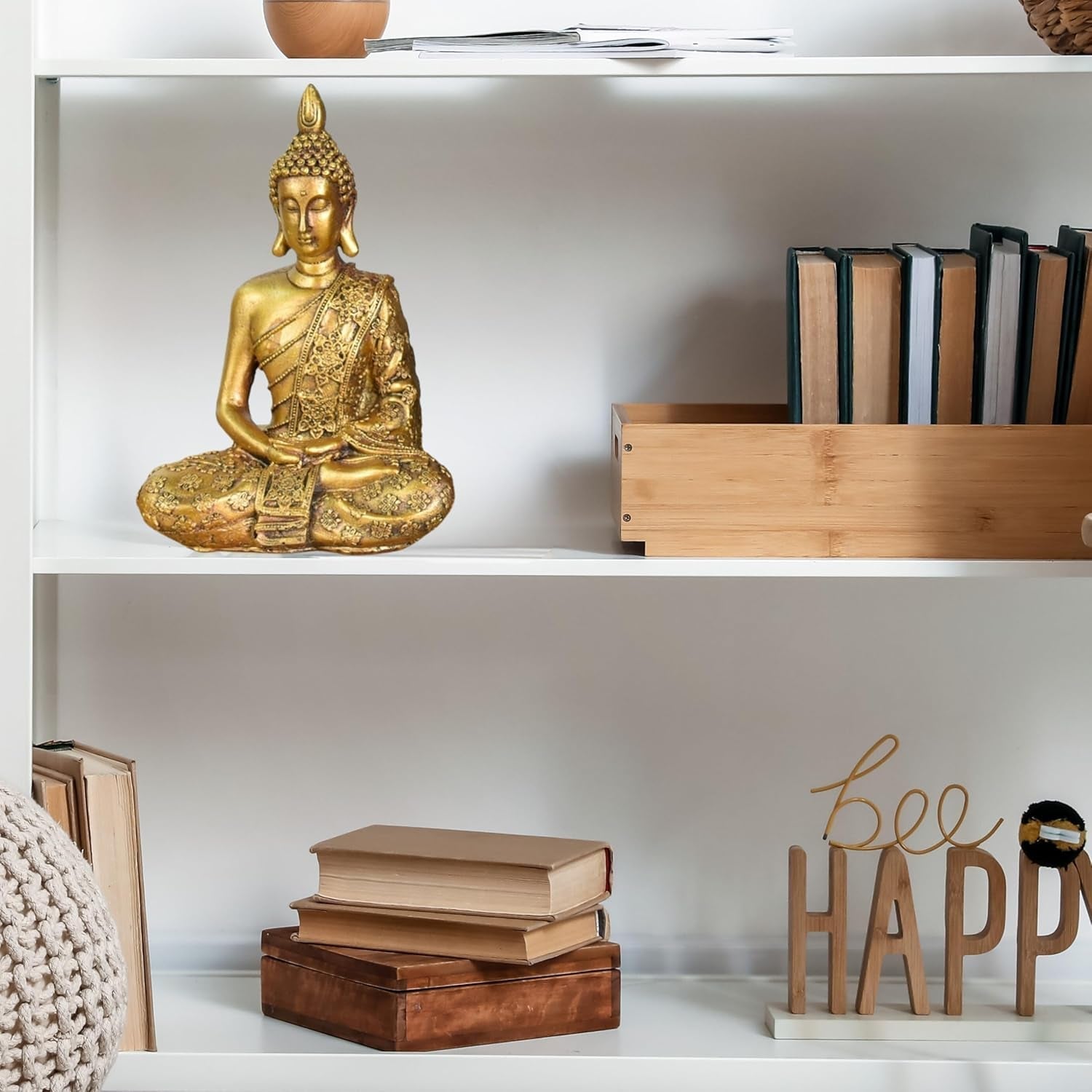 Zen'Light - Statuetă cu cap de Buddha Sanci - Decorațiune pentru Zen, meditație și feng shui - Cadou pentru o atmosferă relaxantă și spirituală - Statuie de Buddha - Înălțime: 18 cm - Culoare: auriu Statuete si sculpturi Naty Shop