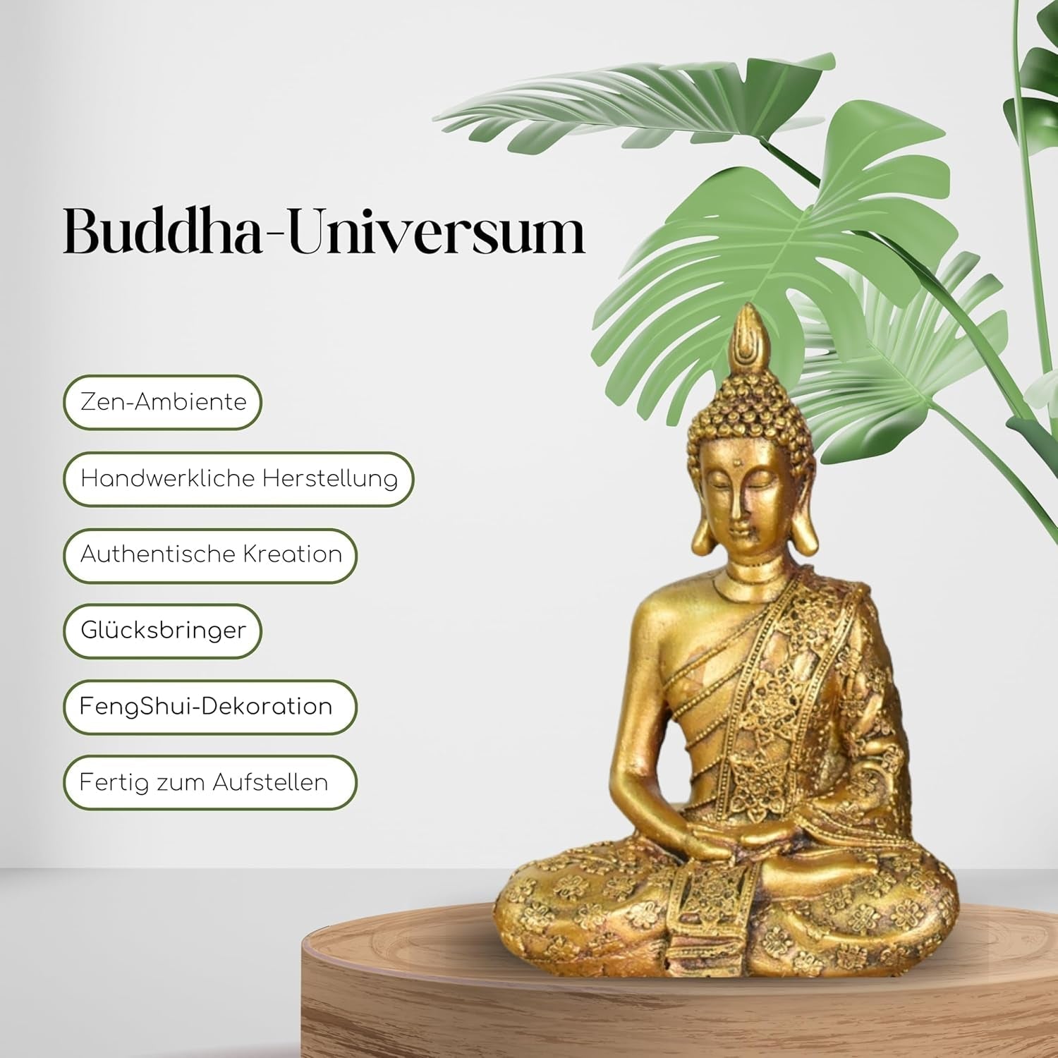 Zen'Light - Statuetă cu cap de Buddha Sanci - Decorațiune pentru Zen, meditație și feng shui - Cadou pentru o atmosferă relaxantă și spirituală - Statuie de Buddha - Înălțime: 18 cm - Culoare: auriu Statuete si sculpturi Naty Shop
